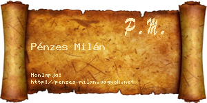 Pénzes Milán névjegykártya